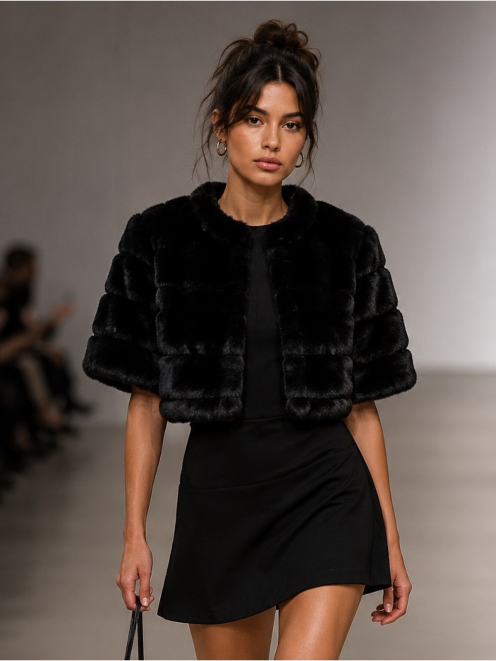 Eliza J Faux Fur Cropped Bolero Jacket Black Glam Evening Cover Up XS NWT